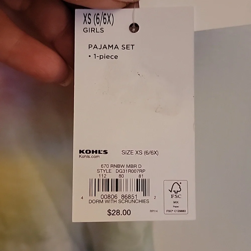 Adorable SO pajama with scrunchie pack, girls XS(6/6X), multi colored. NWT